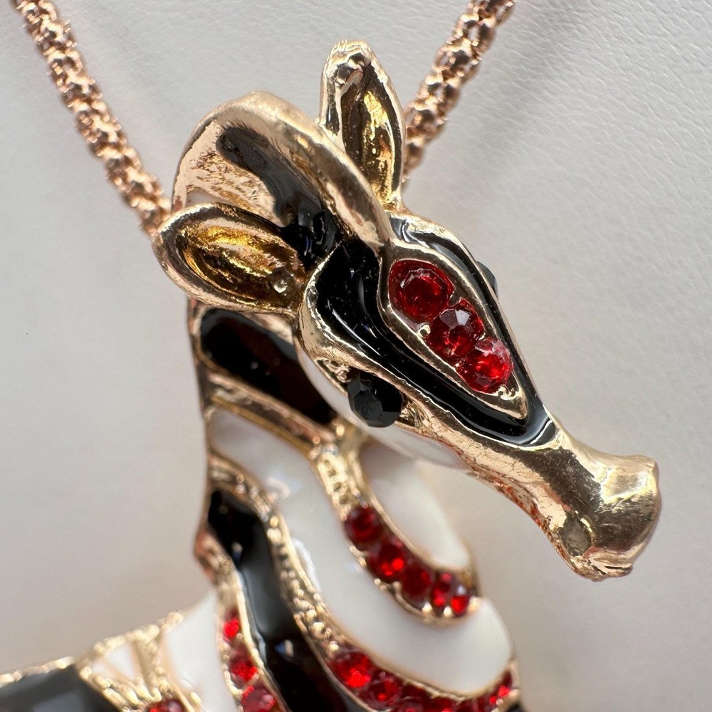 Vintage 90s Betsey Johnson Zebra Pendant Necklace Red Rhinestone Fashion Jewelry - Picture 10 of 13